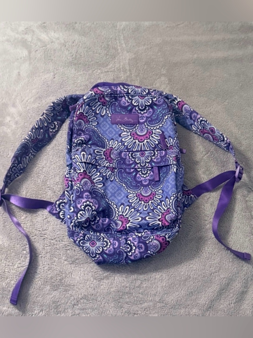 Vera Bradley Purple Paisley Floral Fabric Backpack | Lightweight Quilted Daypack